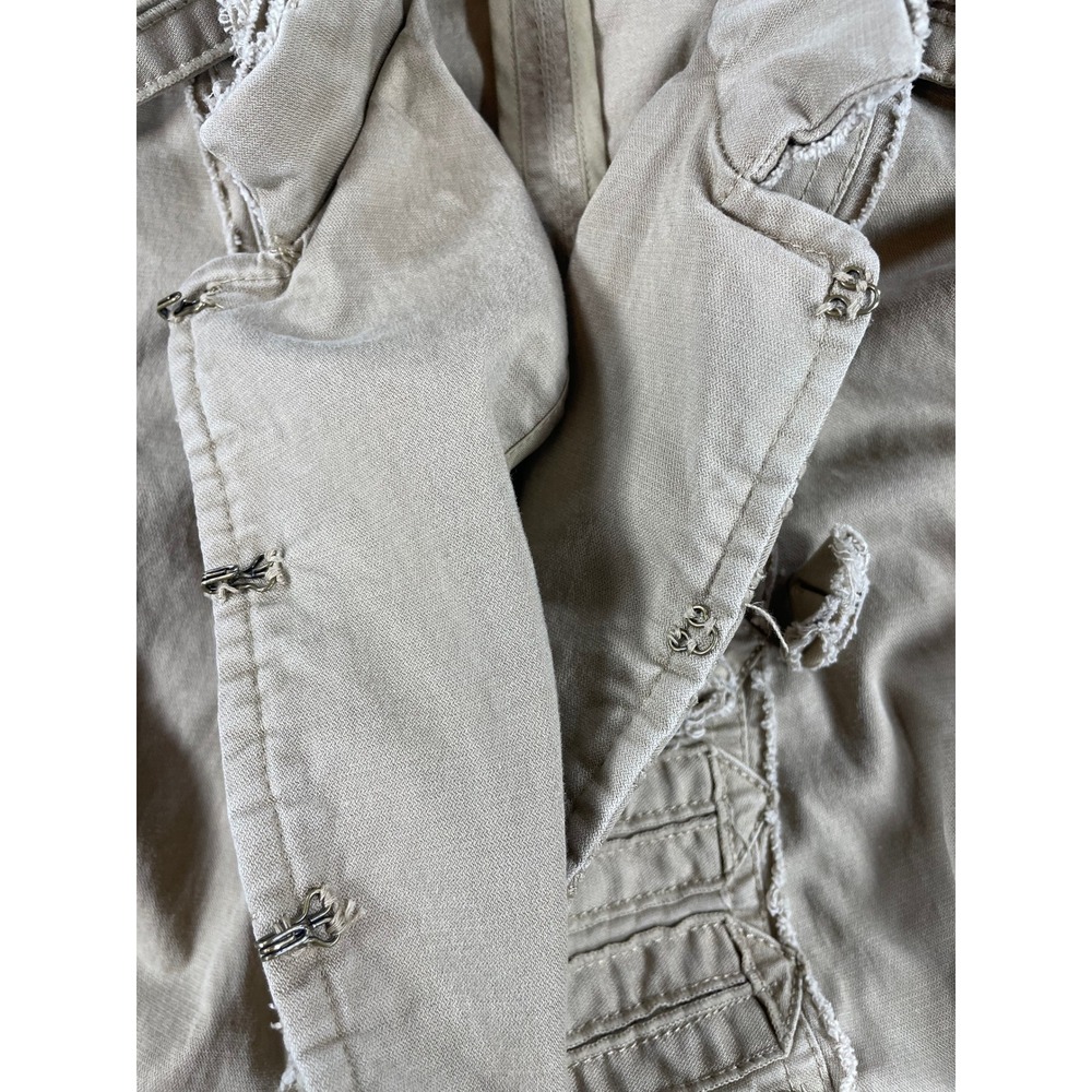 White House Black Market Womens Jacket Military Ruffle Tan Cotton Blend Size 2 - Picture 6 of 10